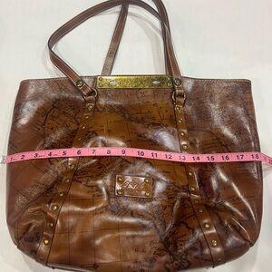 World map brown leather bag!